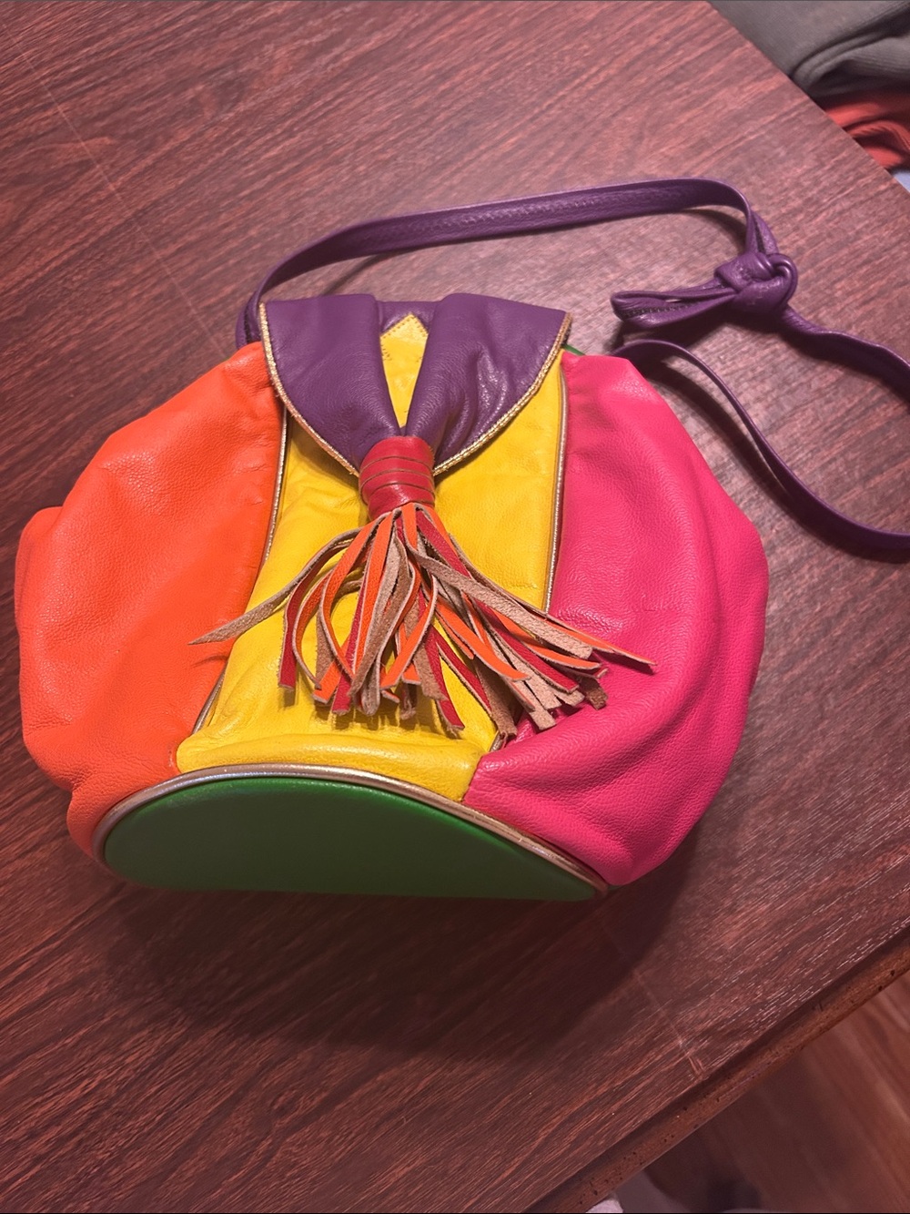 Vintage Colorblock Tassel Crossbody Bag - Multicolor